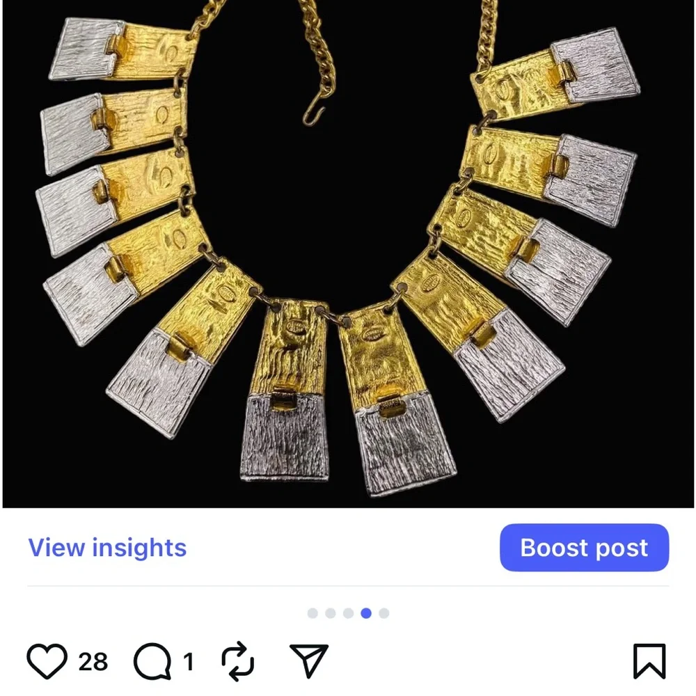 Vintage KJL Kenneth J Lane Egyptian Revival Hieroglyphic Plaque Necklace 1970’s